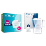 BRITA MAXTRA PRO All-in-1 Water Filter Cartridge 4 Pack (New) - Original BRITA Refill reducing & Aluna Water Filter Jug White (2.4L) incl. 1x MAXTRA PRO All-in-1 Cartridge - Fridge-Fitting