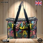 Large Reusable Laundry Shopping Bag Zip for Kids Toy Storage Bag English Letters