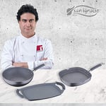 San Ignacio MasterPro Grand format Grill 28 x 28, Wok 28 et plaque grill 36 cm, gris, induction, aluminium forgé