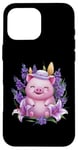 Coque pour iPhone 16 Pro Max Cochon en style dessin animé kawaii avec lavande et lys