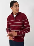 Crew Clothing Half-Zip Stripe Jumper, Dark Red