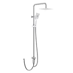 Rainsworth Colonne de Douche sans Mitigeur, Douche Set avec inverseur, Acier inoxydable tête de douche 20 * 20 cm, pommeau de douche de 3 Jets, Douche à Pluie Réglable en Hauteur, Chromé