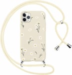 Coque Cordon Pour Iphone 11 Pro 5,8"", Aesthetic Motif Fleur Filles Étui Laniere Collier Réglable Corde Case, Mince Silicone Tpu Bumper Antichoc Antichoc Housse Cover Pour Iphone 11 Pro, Beige