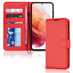 TECHGEAR Galaxy S21 FE 5G Leather Wallet Case, Flip Protective Case Cover with Wallet Card Holder, Stand and Wrist Strap - Red PU Leather with Magnetic Closure Designed For Samsung S21 Fan Edition