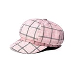 ZYM Autumn Winter Octagonal Hat Women Beret Plaid Newsboy Cap Hat Female Vintage Ladies Hats Painter Cap-Pink