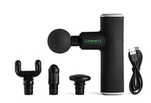 Lifenaxx Wireless Massage Gun Portable Mini Massage Gun Deep Tissue Percussion Muscle Massager for Pain Relief Quiet, with 4 Massage Heads for Gym Office Home Post-Workout Recovery LX-025