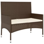 Banc de jardin 90 x 51 x 85 cm meuble de patio d exterieur terrasse a 2 places avec coussins marron resine tressee