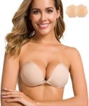 Soutien-Gorge Adhésif Sans Bretelles, Collant, Invisible, Push-Up, En Silicone, Pour Robe Dos Nu, Avec Cache-Tétons, Couleur Chair