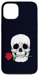 Coque pour iPhone 13 Motif tête de mort et rose sur fond noir