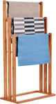 Porte Serviette sur Pied avec 3 Barres Support de Serviettes en Bambou Hauteur Differente et Stable pour Salle de Bain