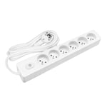 Multiprise SELDUR G6FA32B, 6 prises type E + interrupteur à voyant, Blanc, câble 3m