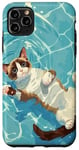 Coque pour iPhone 11 Pro Max Chat amusant en raquettes à neige dans l'eau de la piscine