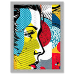 Modern Abstract Woman Face in Profile Comic Book Style Red Yellow Geometric Halftone Artwork Framed A3 Wall Art Print