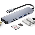 USB C Hub, COVVY 6 in 1 Type C to USB 3.0 port, HDMI 4K, PD charging port, SD/TF card reader, portable USB C adapter Compatible with MacBook, iPad Pro/Air, laptops