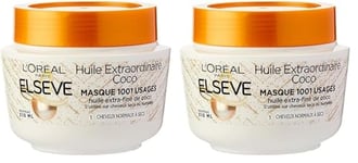 L'Oréal Paris Elseve Huile Extraordinaire Coco Masque à l'Huile Extra-Fine de Coco Nutrition Haute Légèreté pour Cheveux Normaux à Secs 1 Unité - 310 ml (Lot de 2)