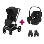 Maxi Cosi Pack Poussette trio Fame Twillic Black avec Nacelle + coque Pebble 360 pro Essential black adaptateurs