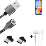 Data charging cable for + headphones Xiaomi Redmi Note 11 Pro Global + USB type 