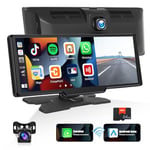 CAMECHO Wireless Car Stereo for Apple CarPlay Android Auto with Dash Cam, 9.3 Inch Touchscreen Portable Carplay Screen, 1080P Backup Camera, Bluetooth Mirror link Voice Control GPS Sat Nav FM +64G TF