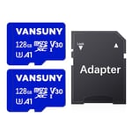 Vansuny 2Pack 128GB Micro SD Card 128GB MicroSDXC Memory Card with A1 U3 Class10 V30 4K Video Recording TF Card (2 Micro SD Cards + 1 SD Adapter)