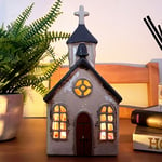 Church Tea Light Holder Ceramic Traditional English White Home Candle Lantern A