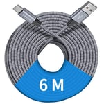 Baiwwa Cable USB C 6m, Lang Câble USB Type-C Charge Rapide Nylon Tressé fil Compatible avec Samsung Galaxy S20 S21 S22 S10 S9, A14 A13 A33 A40, Tab 8 Plus, et plus Téléphone, Tablette USB C -Gris