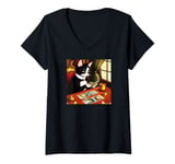 Womens Cat Reading Tarot Cards Tarot Reading V-Neck T-Shirt