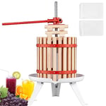 VEVOR YZQ-6L 1.6 Gal/6.4L, Solid Wood Basket with 6 Blocks, Manual Juice Maker, Cider Apple Grape Tincture Vegetables Honey Olive Oil Making Press with Pole Handle Bar for Kitchen and Home, Beech, Log