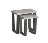 Grey Oak Industrial Nest of 2 Tables Solid Wood Nested Tables Metal Legs Soho