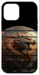 Coque pour iPhone 12 mini Montagnes de dragon doré au coucher du soleil rétro, fleurs de cerisier