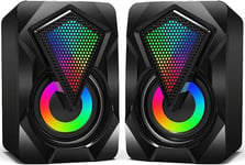 Mini Haut Parleur Pc,Rgb Enceinte Pc Usb 2.0 Systeme De Stereo Gaming Haut-Parleurs D'Ordinateur Volume Contrôle Avec Led Lumiere 3,5 Mm Pour Smartphone Tablette Ordinateur De Bureau