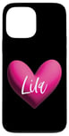 Coque pour iPhone 13 Pro Max Lila Rose Prénom Cœur Amour Femme Fille Amie Personnalisé