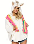 Cuddly Llama - Lama Poncho Kostyme til Dame med Hette - Onesize