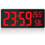 Horloge numérique grand écran, grande horloge murale numérique avec température et humidité, horloge murale numérique avec chiffres LED pour chambre,