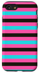 Coque pour iPhone SE (2020) / 7 / 8 Rose Bleu rayé Girly Esthétique Preppy Black Stripes