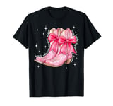 Howdy Valentine Cowboys Pink Cowgirl Boots Coquette Bow T-Shirt