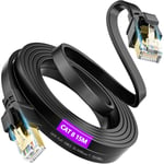 Cable Ethernet 15m Cat 8, Cable Réseau Blindé Plat, Haut Debit Gigabit 40Gbps 2000MHz, Cable RJ45 Gigabit Plat, Câble Internet Noir 15 Mètres, Cable LAN pour Modem Routeur.[G834]