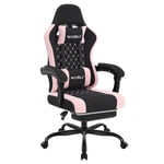 WOLTU Chaise Gaming Massante, Fauteuil Gamer, avec Coussin à Ressorts, Soutien Lombaire Massant, Chaise Ergonomique, Appui-tête, Repose-Pieds, Charge 150kg, Tissu Maille Noir+Rose,GS15swr