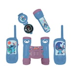 LEXIBOOK Disney Stitch äventyrsset med 2 walkie-talkies på upp till 120 m, kikare, ficklampa och kompass