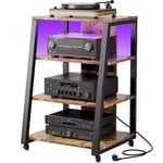 Lifewit Meuble HiFi avec 4 Etagères, Meuble Chaine HiFi, Meubles Platine Vinyle pour Audio/Vidéo, Tourne Disque, TV Stéréo, Lecteur DVD, Etagere Meuble Colonne, Etagères de Rangement, Brun Rustique