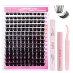 Fadlash Kit Extension Cils 0.07 D Cornée 8-16mm 200D Faux Cils Cluster Cils Kit Individuels DIY de Cils Avec Bond And Seal,Dissolvant pour Colle Cils,Pince A Epiler Faux Cils Réutilisables