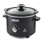 Geepas 2.5 Litre Slow Cooker | 3 Temperature Settings, Removable Easy-Clean Ceramic Bowl | Tempered Glass Lid & Cool Touch Handles, Matt Design | 2 Year Warranty, Black