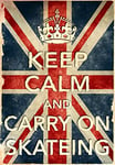 KCV1 Vintage Style Union Jack Keep Calm And Carry On Skateing Funny Art Poster Print - A4 (297 x 210mm) 11.7" x 8.3"