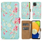 32nd Floral Series 2.0 - Design PU Leather Book Wallet Case Cover for Samsung Galaxy A03 (2022), Designer Flower Pattern Wallet Style Flip Case With Card Slots - Spring Blue