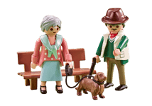 Playmobil Figurine Lot 2 Personnage Couple Grand Parents Banc + Chien set 6549