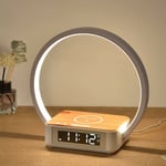 Ampe de Chevet 10W avec Commande Tactile à Intensité Variable, Lampe de Table avec Réveil, Chargeur Sans Fil et Lampe à 3 Niveaux de Luminosité pour