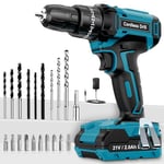 MHPRO Cordless Drill Driver 21V, Cordless Hammer Drill with Battery 2000mAh, 25+3 Torque, 42N.m Max Electric Drill, 24PCS Drill Bits, 2 Speed, LED Light for Home and Garden DIY Project