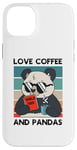 Coque pour iPhone 14 Plus Ours panda amusant buvant du café vintage coucher de soleil