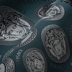 Versace Wallpaper 386111 Papier peint intissé de luxe Motif Medusa Argenté/noir/bleu 10,05 x 0,70 m Fabriqué en Allemagne