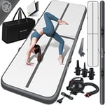 KESSER® Tapis de Gymnastique | Tapis de Fitness Gonflable Airtrack | Tapis de Gymnastique 3/4/5/6 m | Sac de Transport et Batterie électrique fournis Pompe à air, Anthracite, 600 x 100 x 10 cm