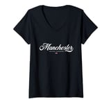 Womens Manchester England UK United Kingdom Retro Vintage V-Neck T-Shirt